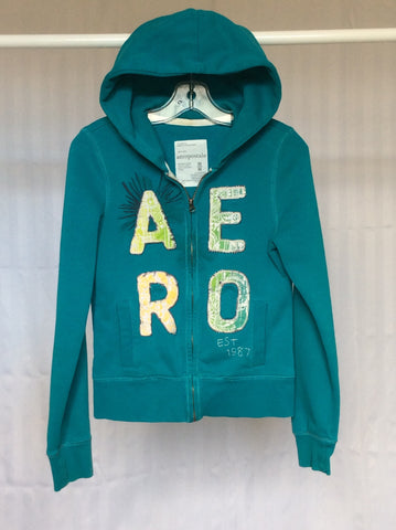 Women's teal logo zip-up hoodie (Aeropostale) - M