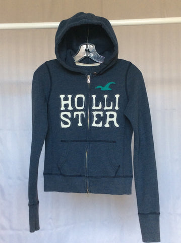 Women's dark blue logo zip-up hoodie (Hollister) - M