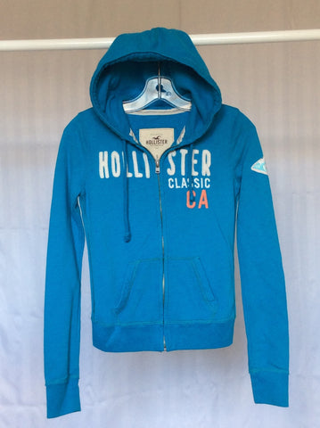 Women's blue logo zip-up hoodie (Hollister) - S