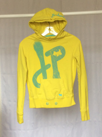 Women's yellow graphic pullover hoodie (Joshua Perets) - XS (girls' L)