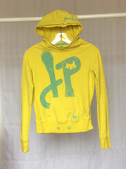 Women's yellow graphic pullover hoodie (Joshua Perets) - XS (girls' L)